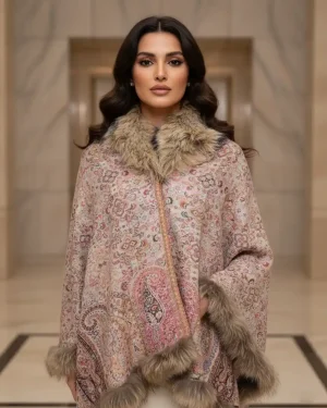 شال صوف كشميري بفرو نسائي